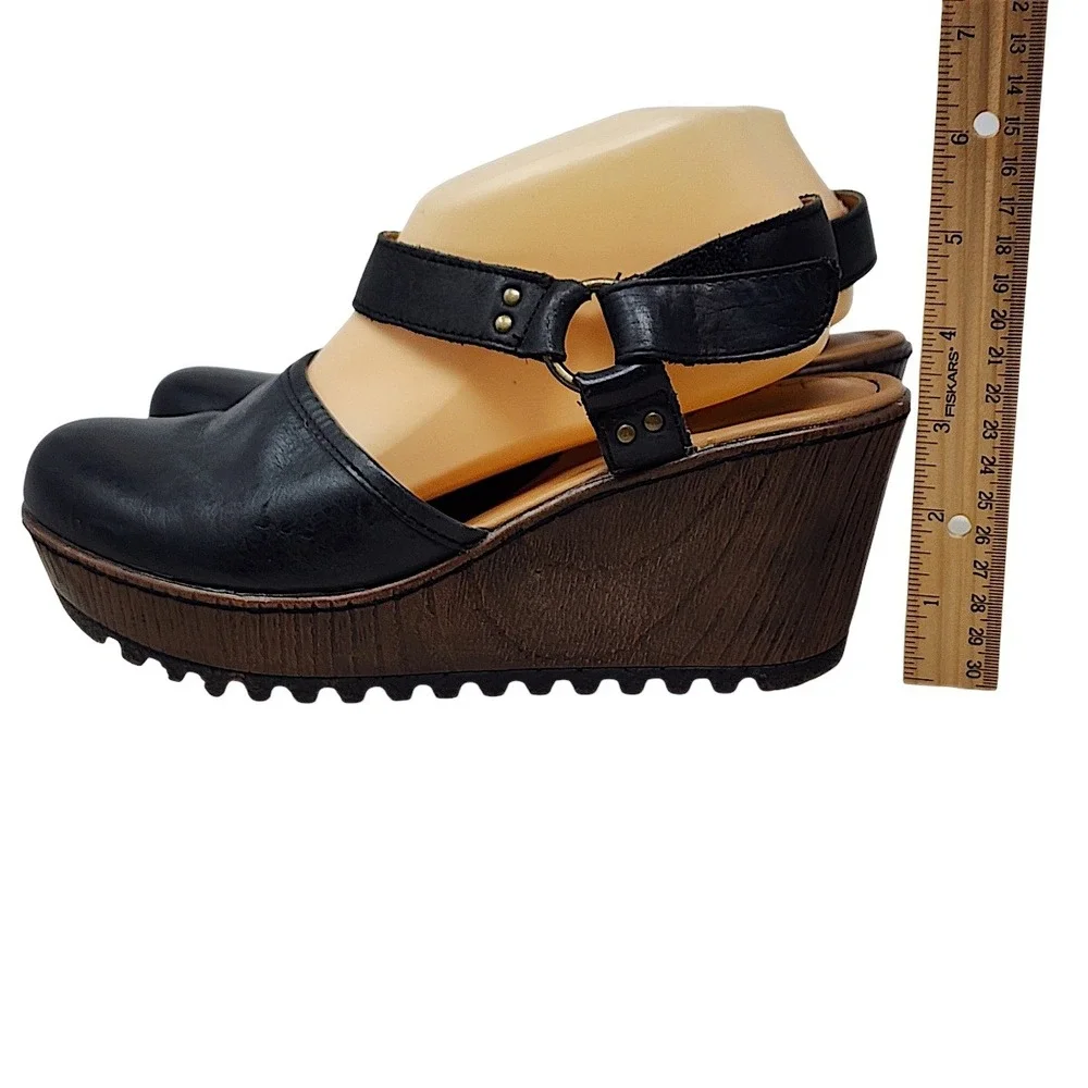 boc Born Platform Wedge Clogs 9M Sandal Rina Black Leather Z39103 Boho Mary Jane